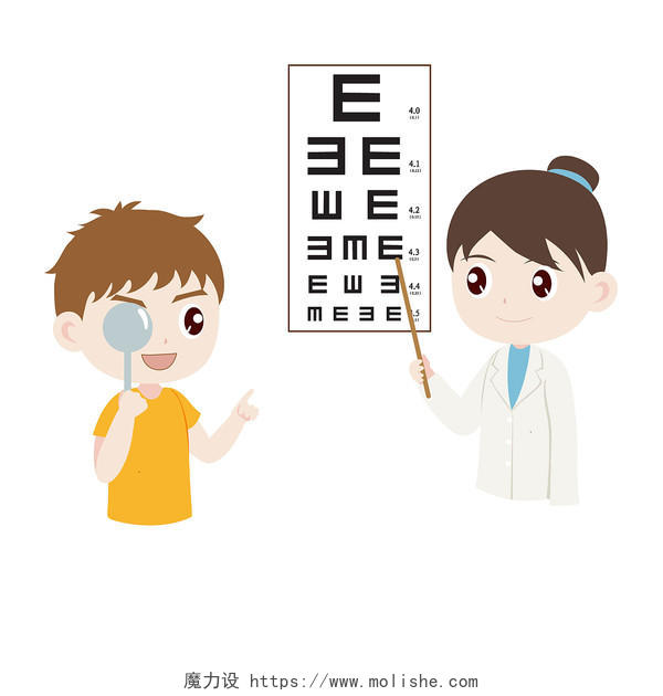 医生检查视力眼睛检查卡通免抠PNG视力检查元素